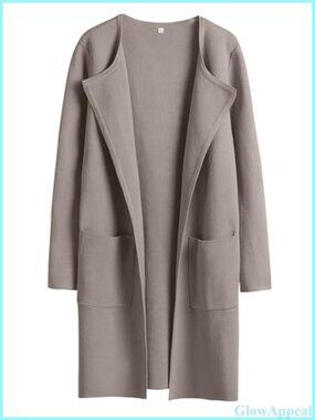 Women's Open Front Long Sleeve Mid Length Cardigan Sweater with Pockets